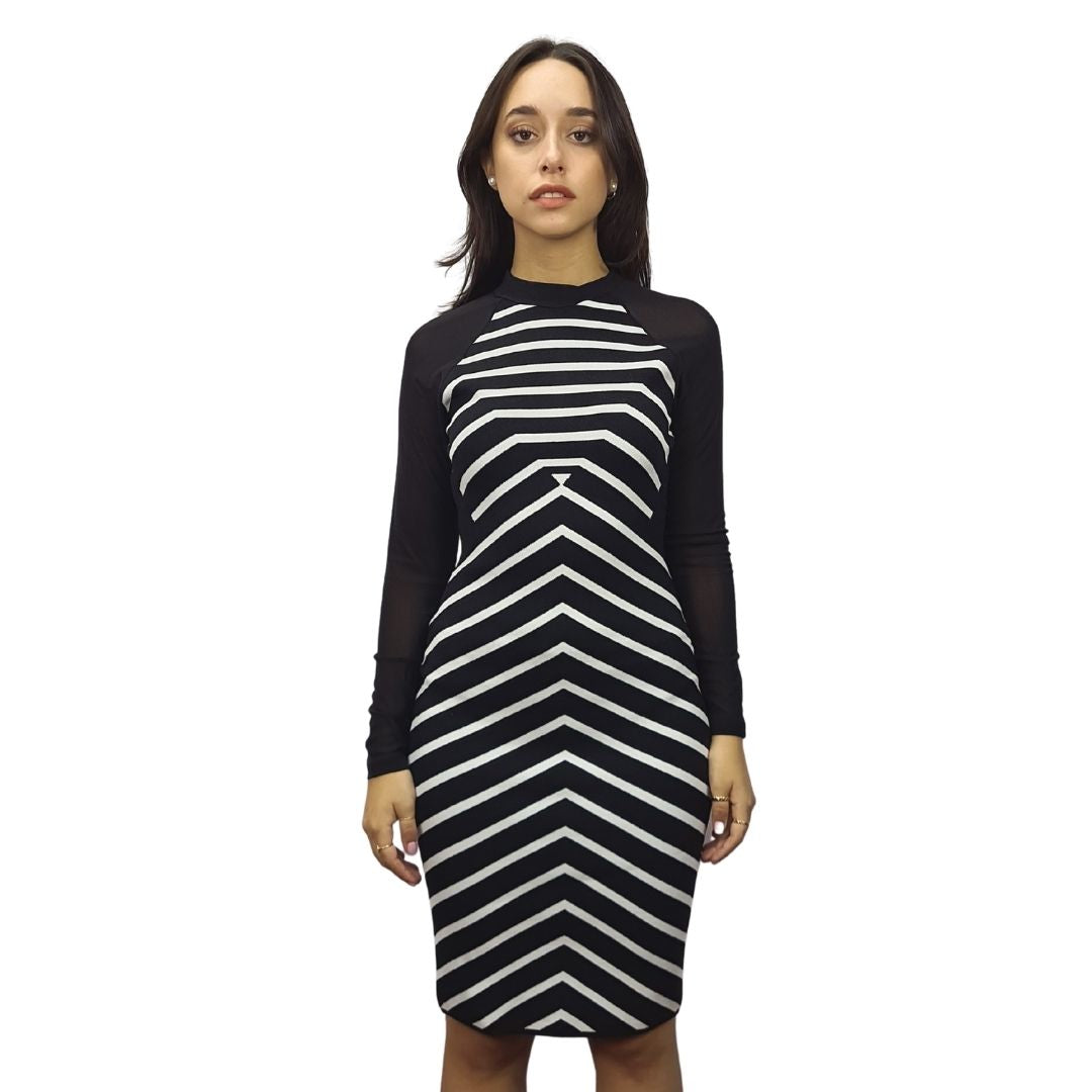 Vestido Vero Moda Negro y Blanco Style RUBY L/S KNIT DRESS(PM-ET-2)