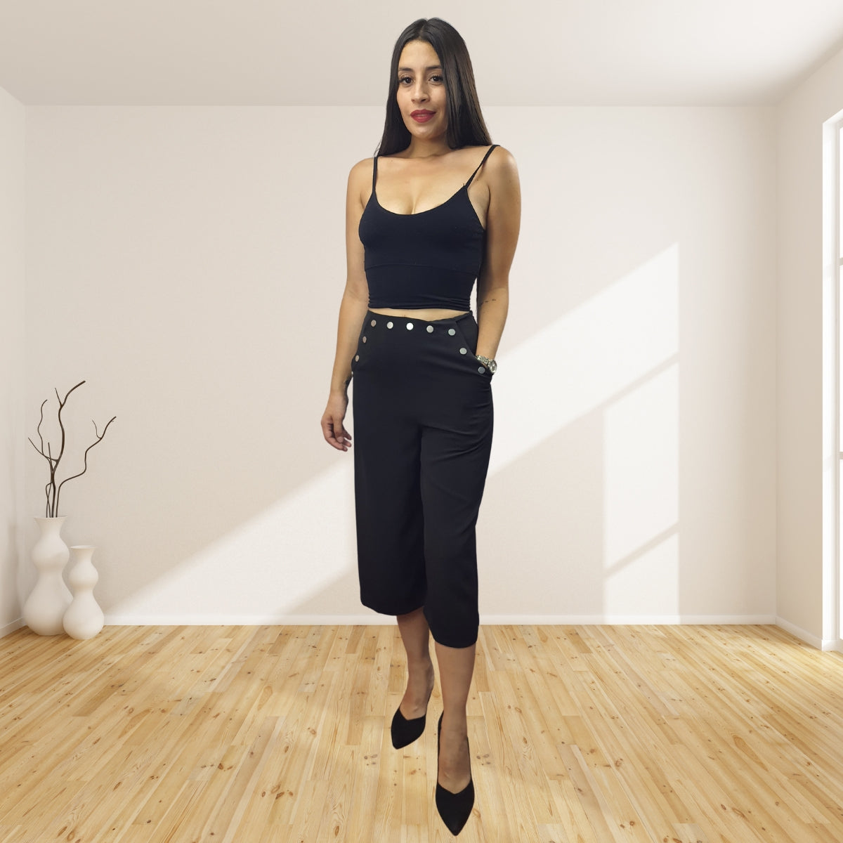 Pantalon Vero Moda Negro Style JAMIE 3/4 WIDE PANTS(VMC-NC)