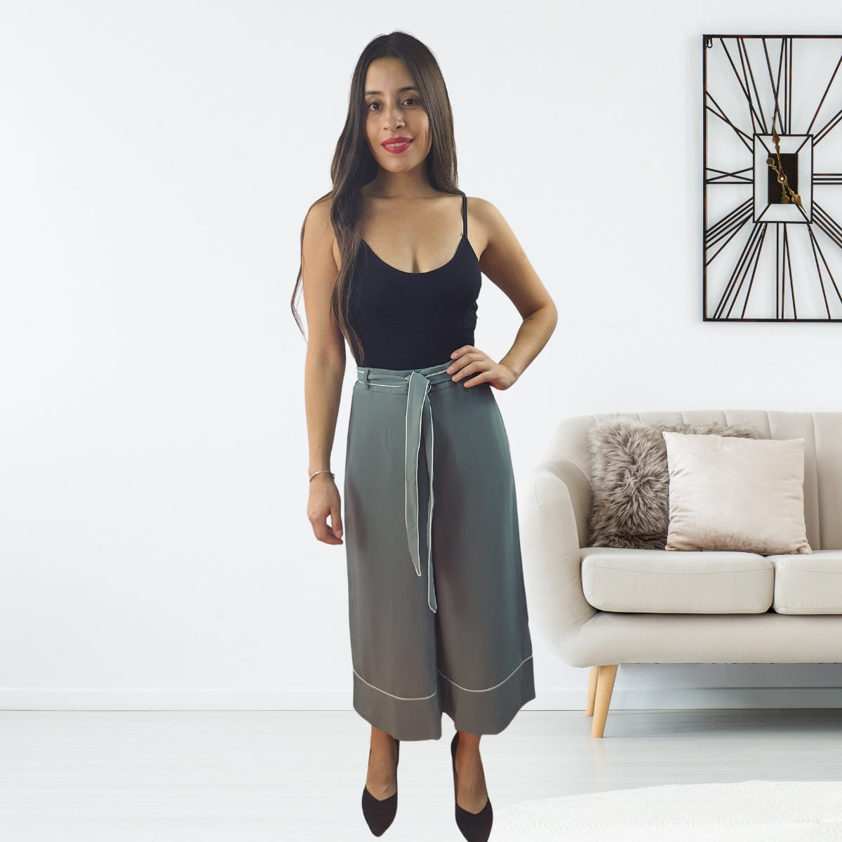 Pantalon Vero Moda Verde Claro Style CAMILLE 7/8 WIDE PANTS(TP)