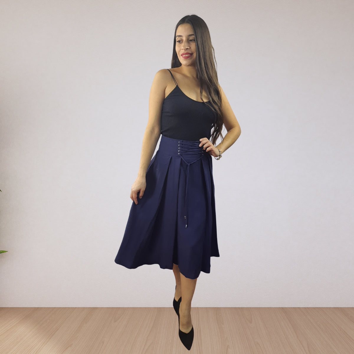 Falda Vero Moda Azul Oscuro Style ARIA SOFT MIDI SKIRT(VMC-SL)