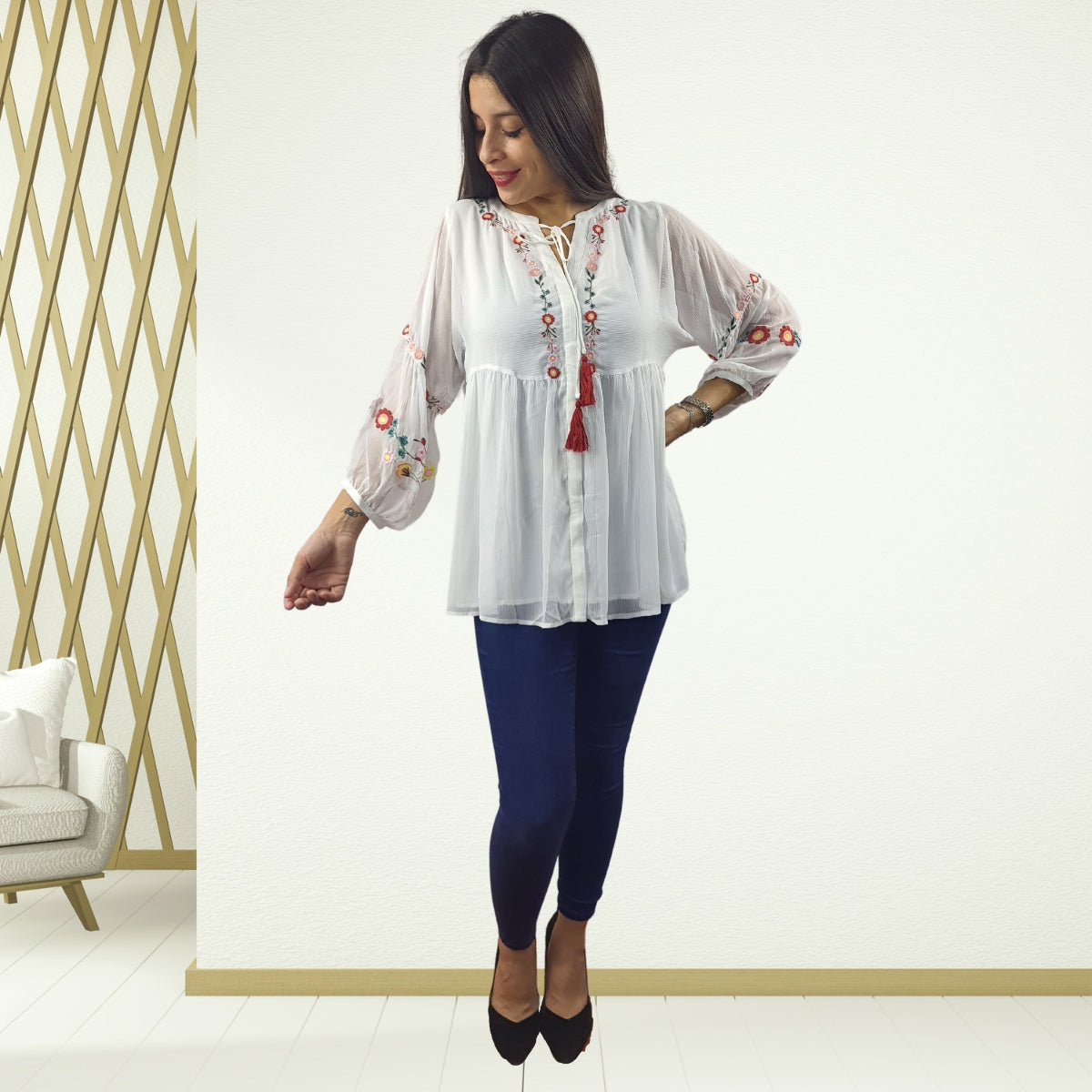 Blusa Vero Moda Blanco Style DEW 3/4 SHIRT(NN)