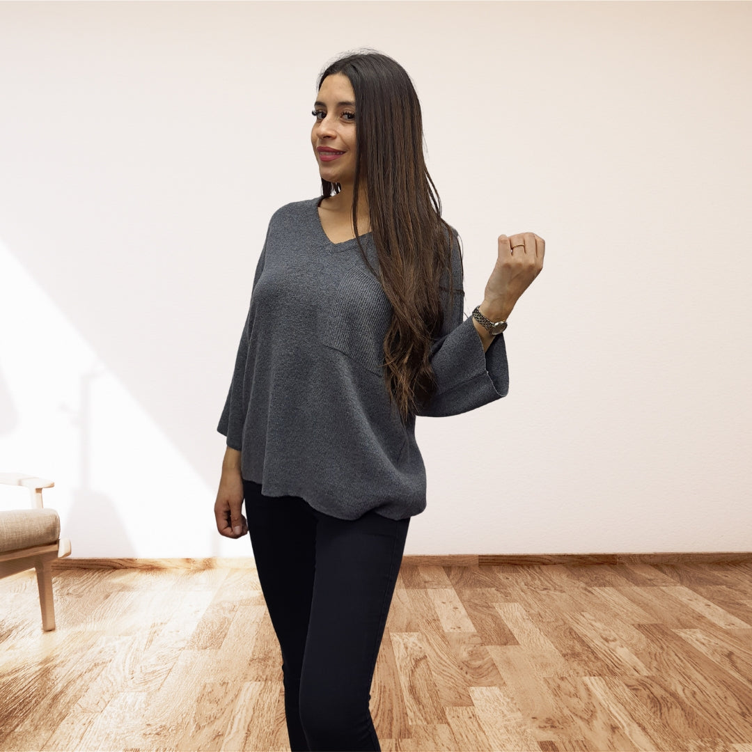 Sweater Vero Moda Gris Style EC JOY 3/4 KNIT (UM)