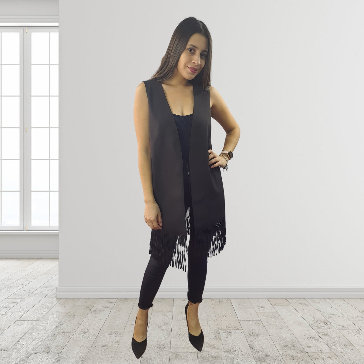 Tapado Vero Moda Negro Style TASSEL WAISTCOAT(MP)