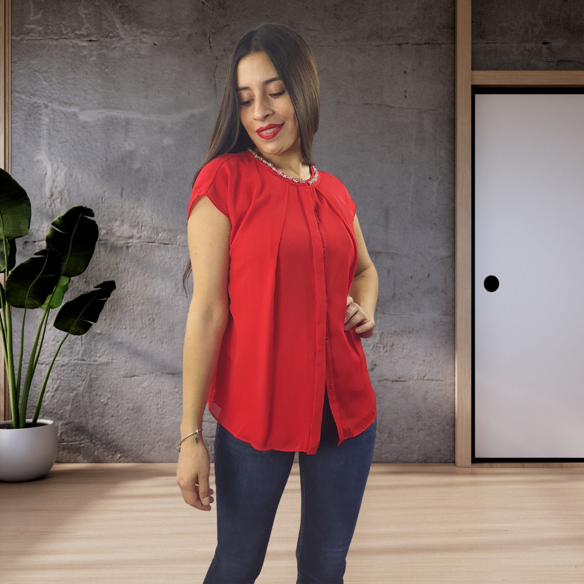 Blusa Vero Moda Rojo Style SALOME S/L SHIRT(VMC-NN)