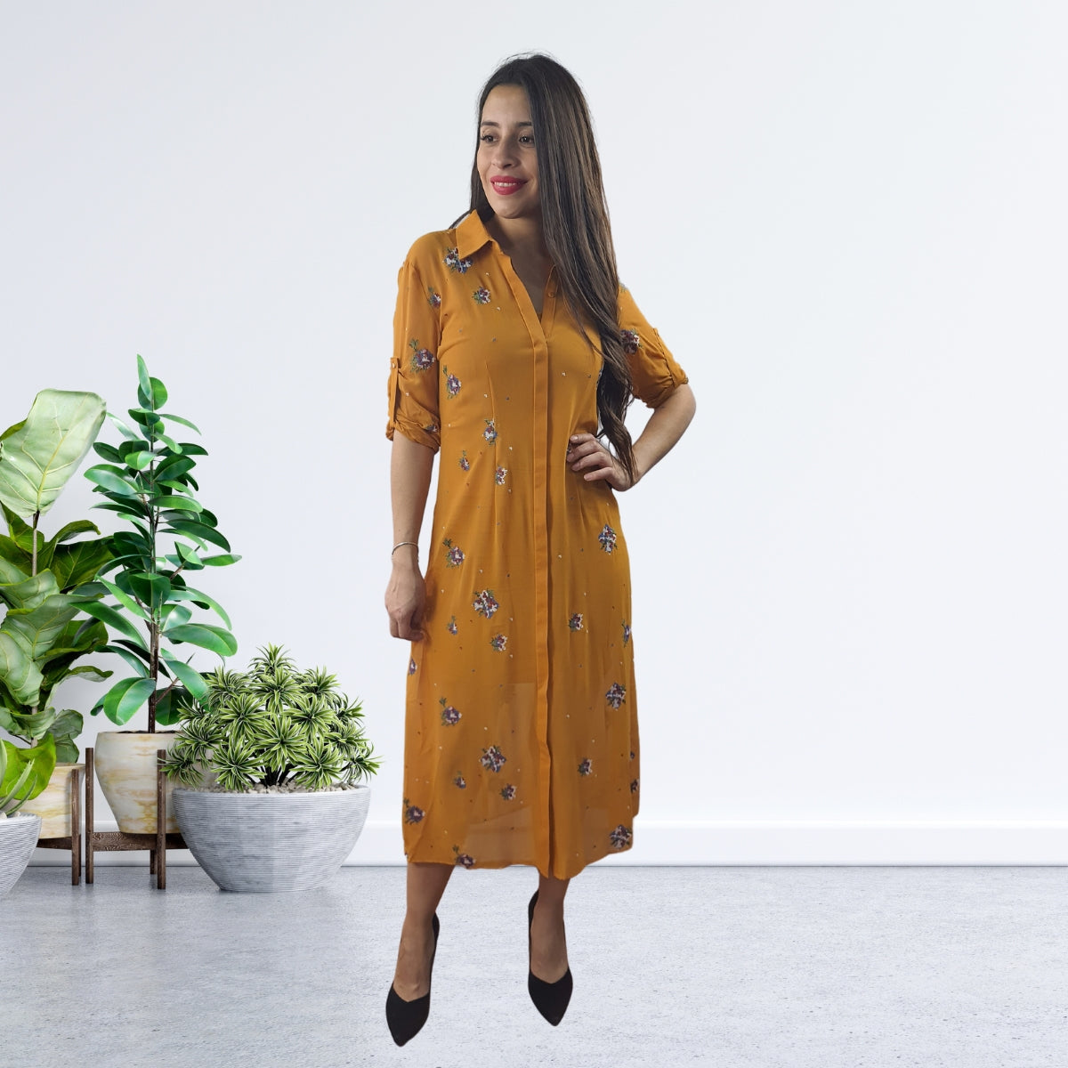 Vestido Vero Moda Mostaza Style CROSS 3/4 LONG SHIRT SET(NN)