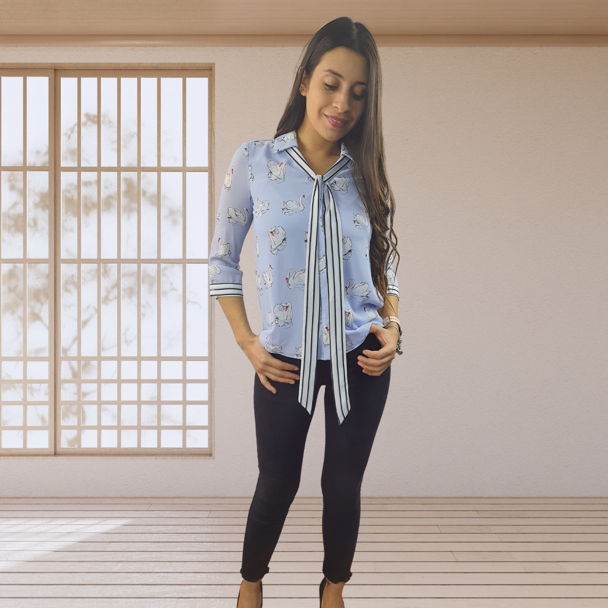 Blusa Vero Moda Azul Claro Style ANIMAL YOKO 3/4 SHIRT(BJ)