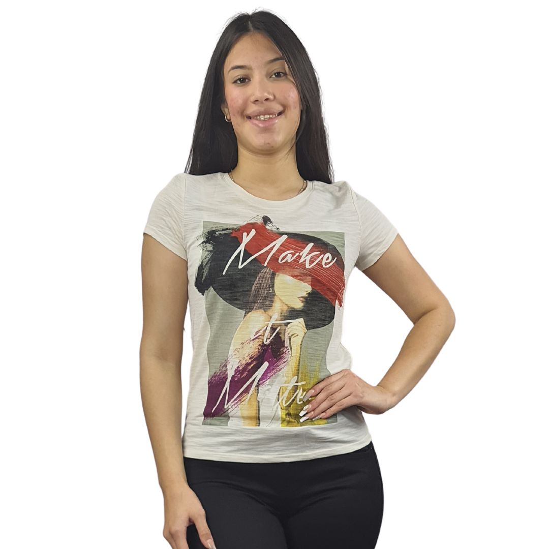 Polera Vero Moda Beige Style PAINT H S/S TOP(EL)