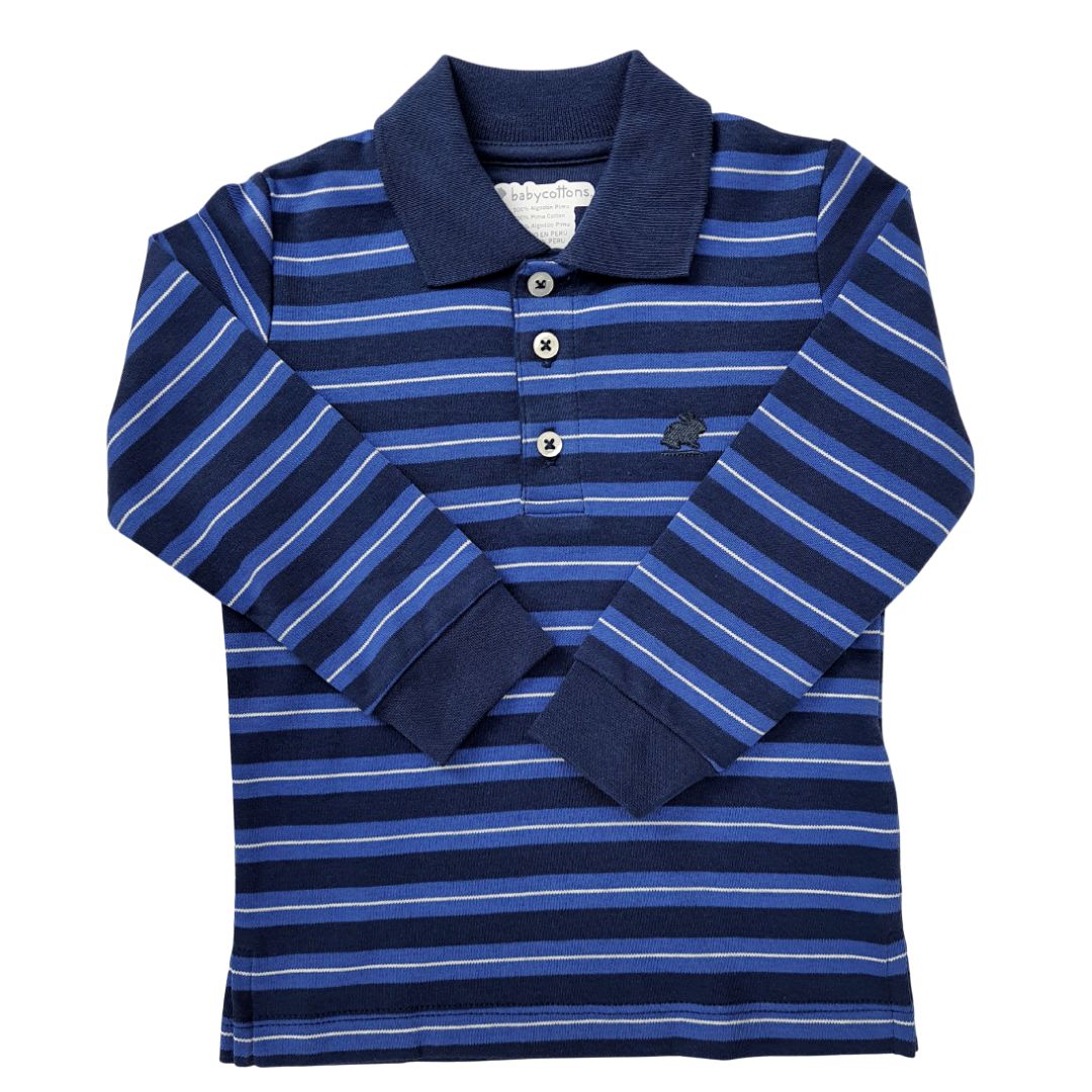 Polera Babycottons c/Polo William Ray ML Azul Logo Azul Oscuro