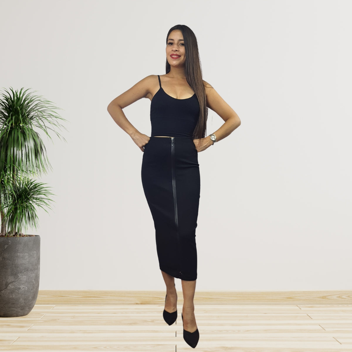 Falda Vero Moda Negro Style FREDA MIDI SKIRT(MW-ET-2)