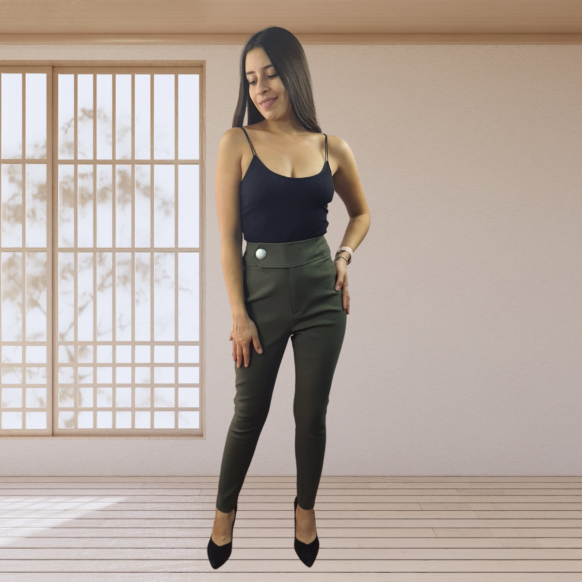 Pantalon Vero Moda Verde Style KEFIR 9/10 X-SLIM PANTS(VMC-MM)