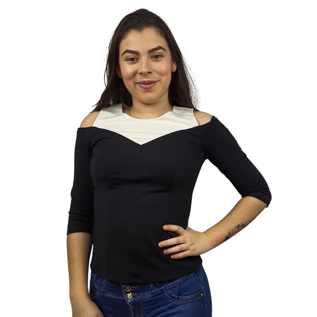 Blusa Vero Moda Negro Style YILIA 3/4 TOP(UM)