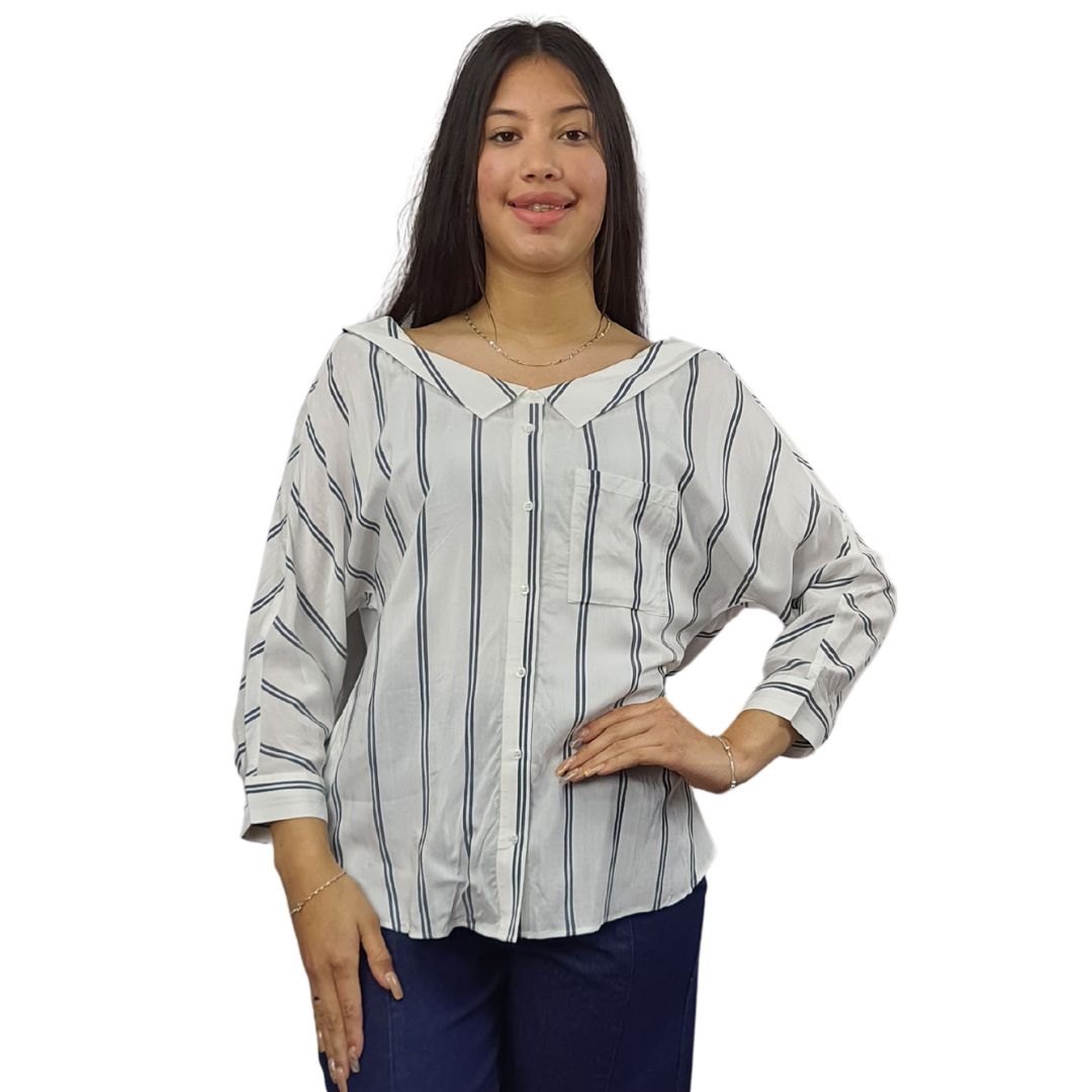 Blusa Vero Moda Blanco Style SLOPE TINA STRIPE 3/4 SHIRT(NC)