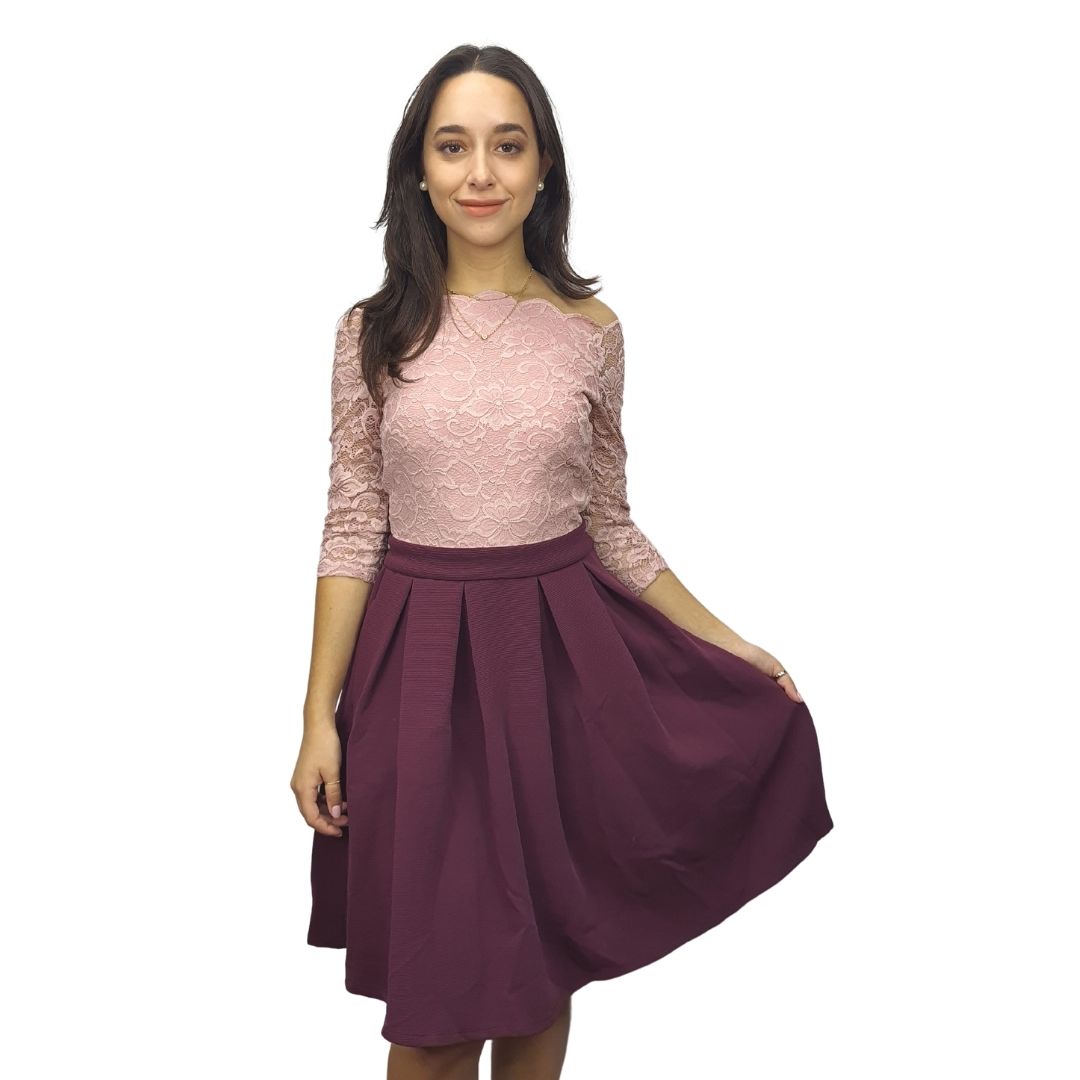 Vestido Vero moda Rosa Vieja y Vino Style NICOLA 3/4 JERSEY DRESS(BN-ES-2)