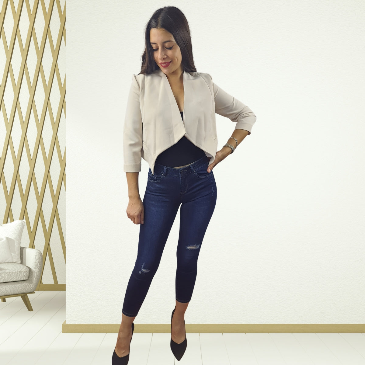 Blazer Vero Moda Crema Style COMOS 3/4 BLAZER(VMC-HH)