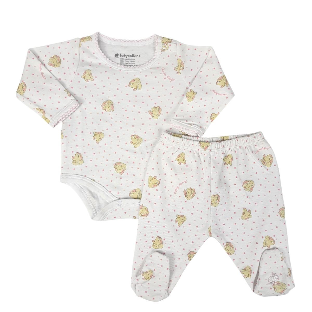 Set 2p Babycottons Smart Charlie Rabbit e Body ML Ranita Bco y Rosa