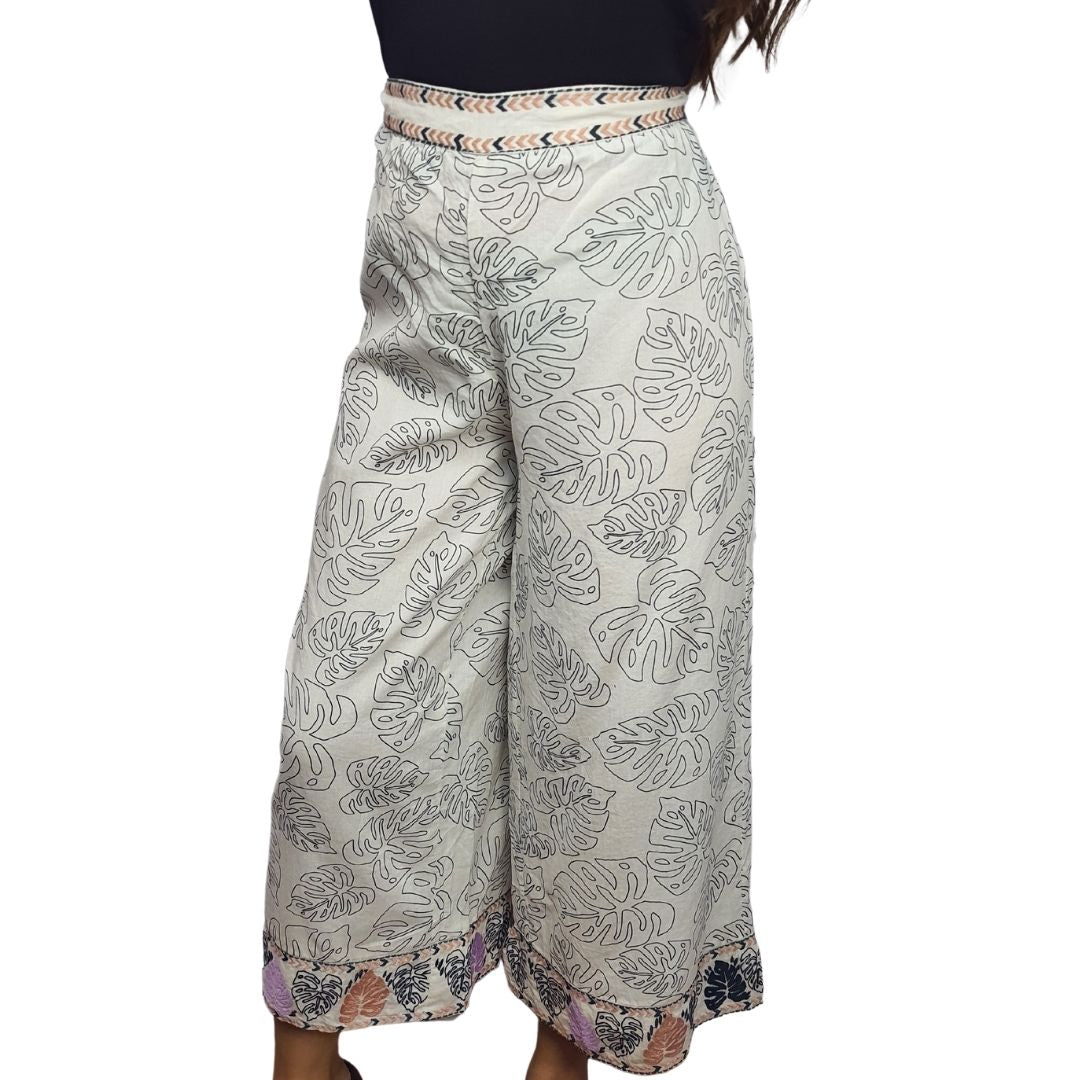 Pantalon Rapsodia Leaves Blanco