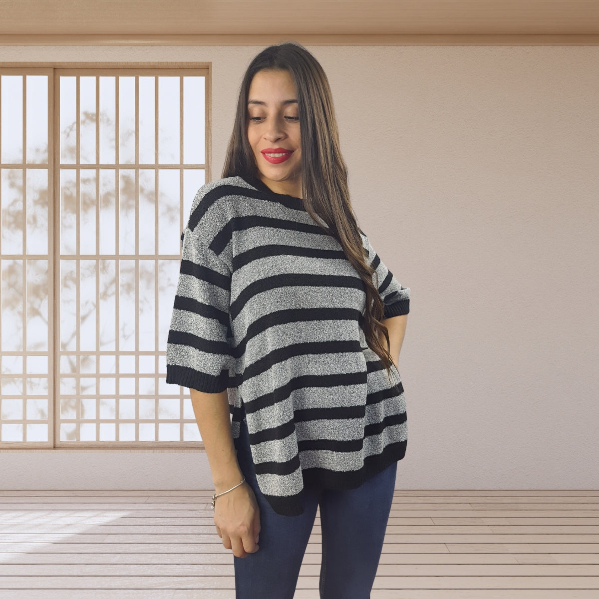 Sweater Vero Moda Gris Style BELLE 3/4 KNIT(NL)