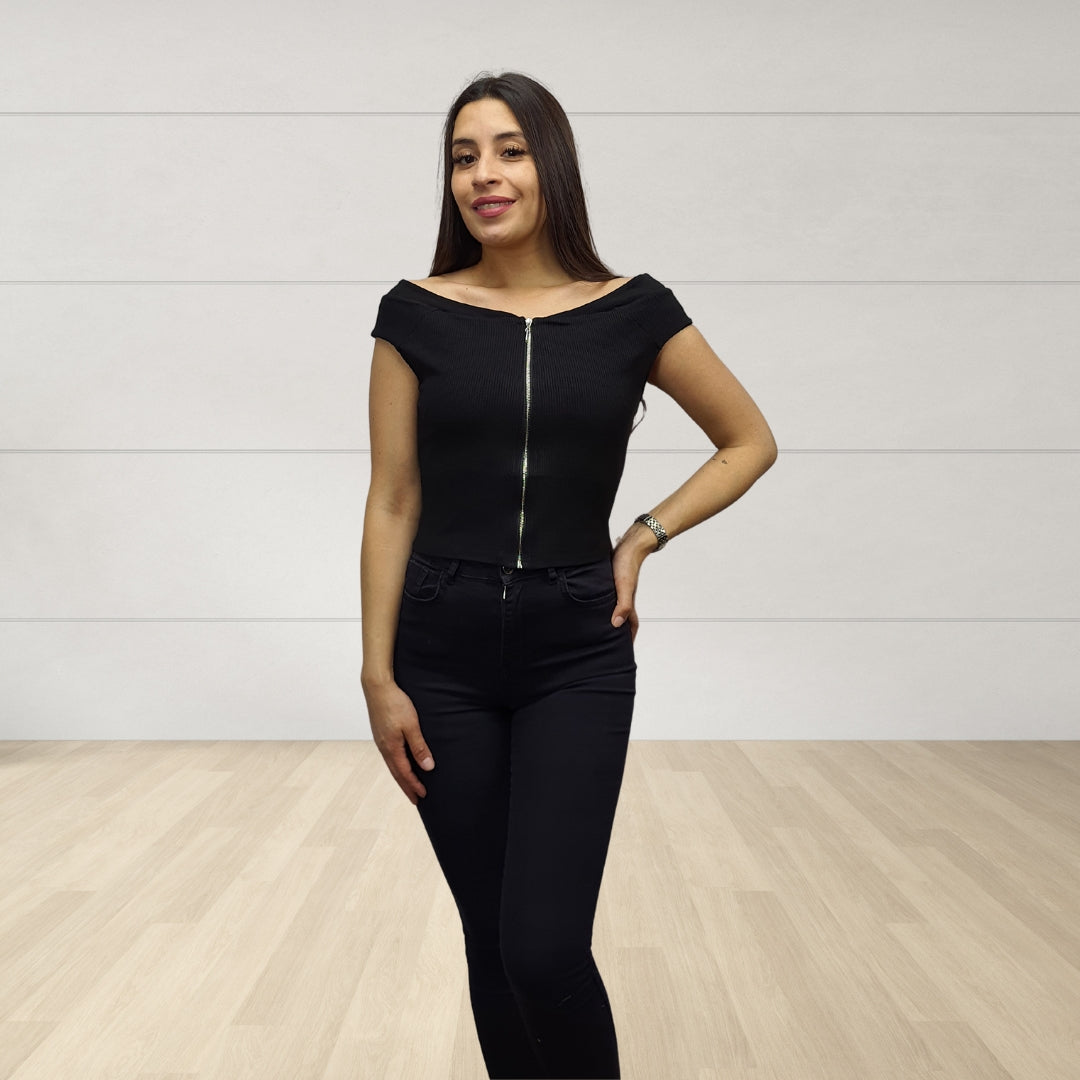 Top Vero Moda Negro Style FONDA FITTED S/S TOP(CR)