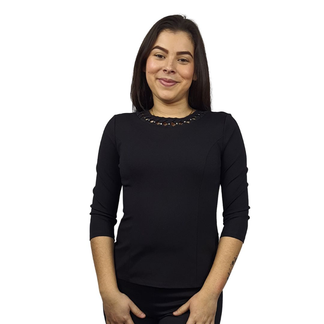 Blusa Vero Moda Negro Style NATALIE 3/4 JERSEY TOP(VMC-BT)