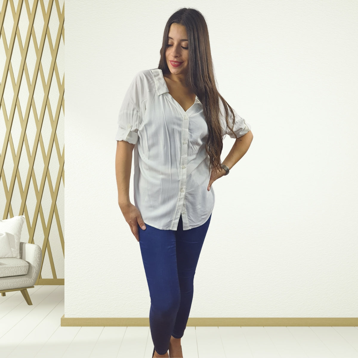 Camisa Vero Moda Blanco Style MAY SOLID 3/4 SHIRT(TP)