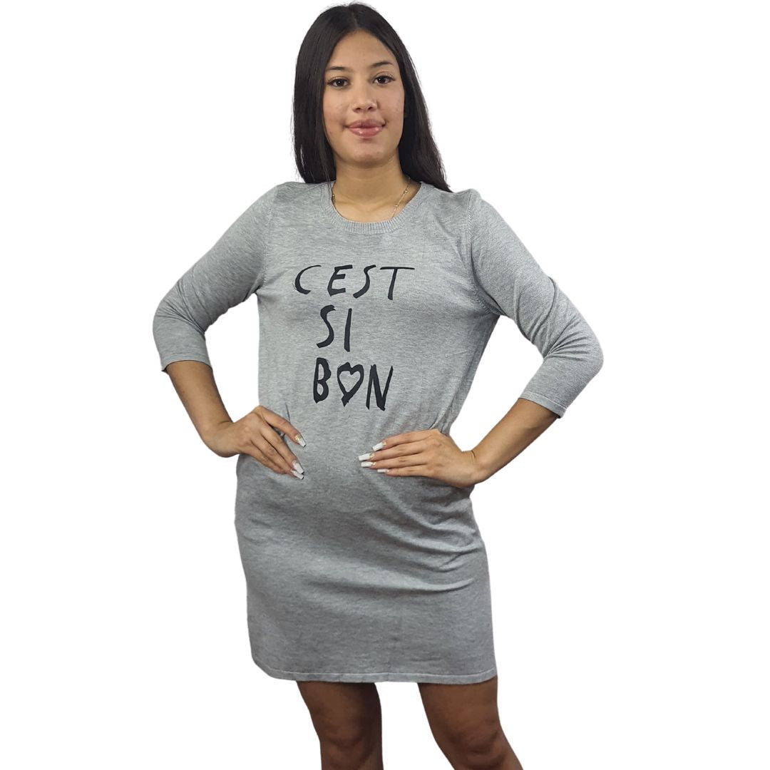 Vestido Vero Moda Gris Style EC REBEL 3/4 LONG KNIT(UM)