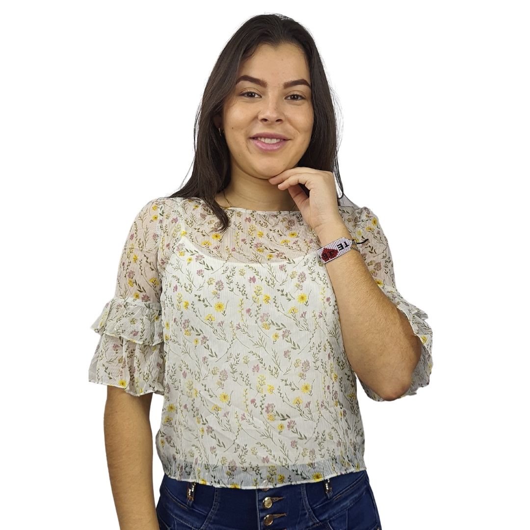 Blusa Vero Moda Blanco Style WILD FLOWERS 1/2 TOP SET(HH)