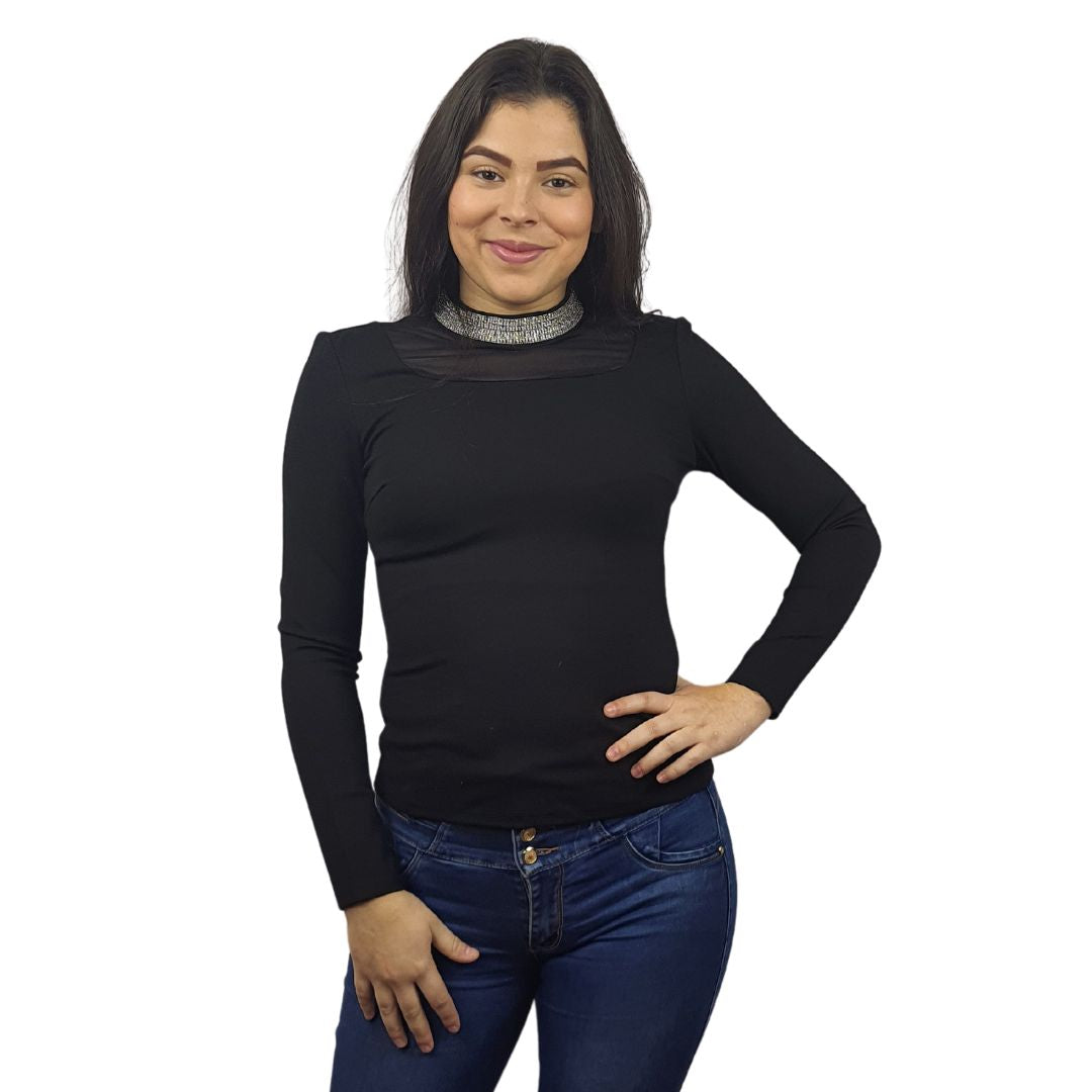 Blusa Vero Moda Negro Style SUSIE L/S JERSEY TOP(VMC-UM)