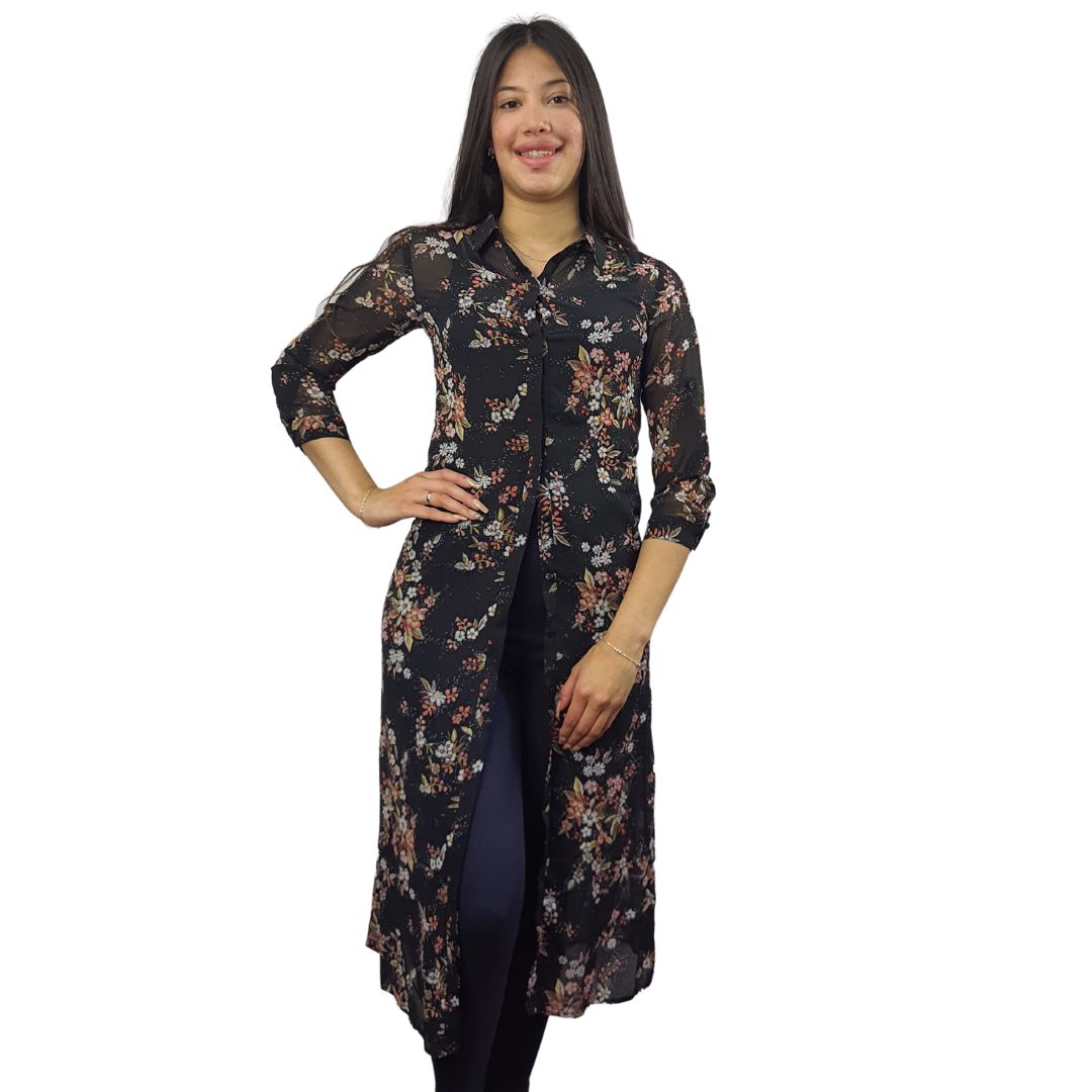 Tapado Vero Moda Negro Style LOGRONO 3/4 LONG SHIRT SET(VMC-NR)