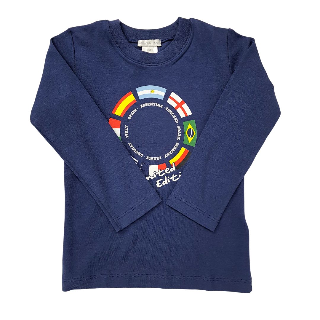 Polera Babycottons T-Shirt ML Football Azul