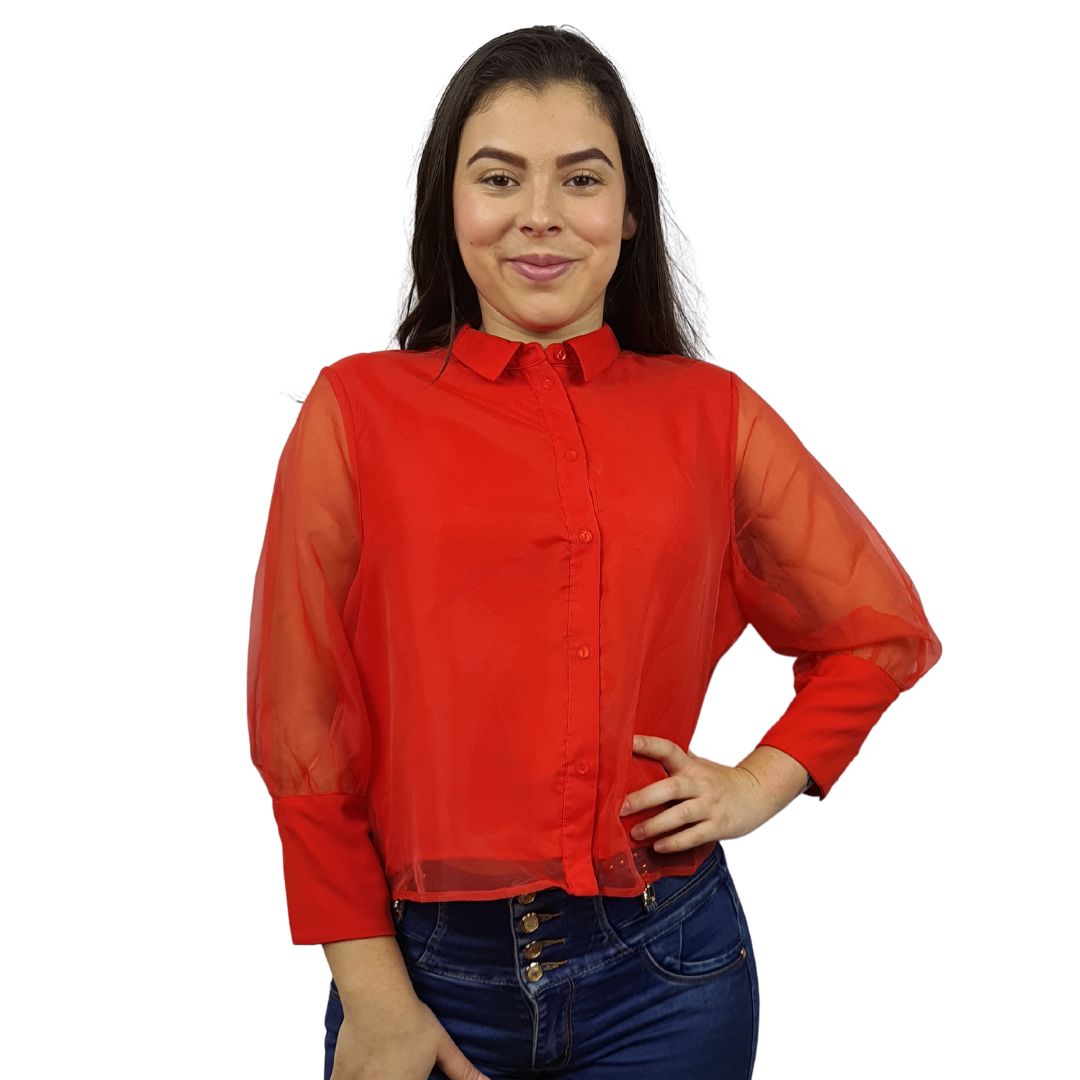 Blusa Vero Moda Rojo Style AGLAIA 3/4 SHORT SHIRT(PM-ET-2)