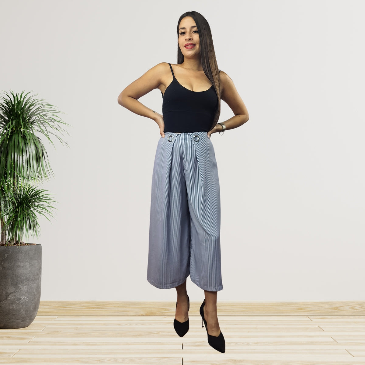 Pantalon Vero Moda Azul Style QUINN STRIPE 7/8 WIDE PANTS(VMC-NC)