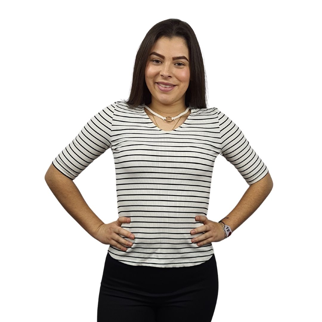 Blusa Vero Moda Blanco y Negro Style ADELINA STRIPE 1/2 TOP(FL)
