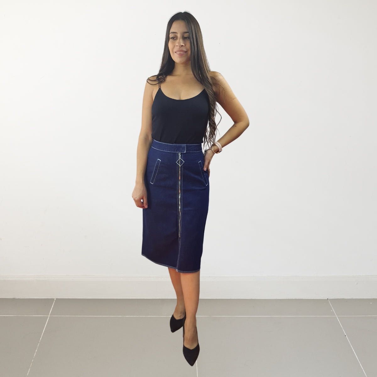 Falda Vero Moda Azul Oscuro Style ZIPPER HW DENIM SKIRT(MM)