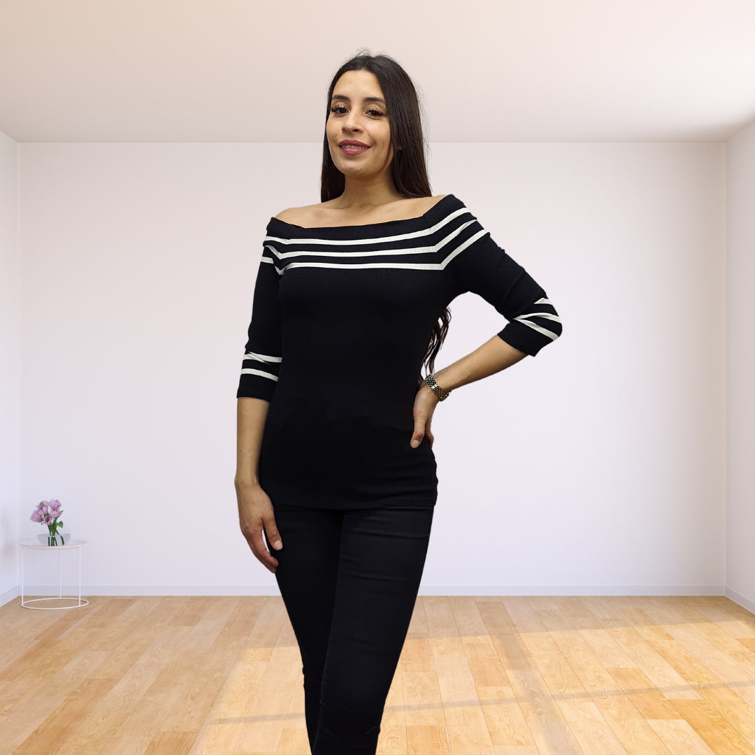 Blusa Vero Moda Negro Style VANESSA FITTED 3/4 TOP(MP)