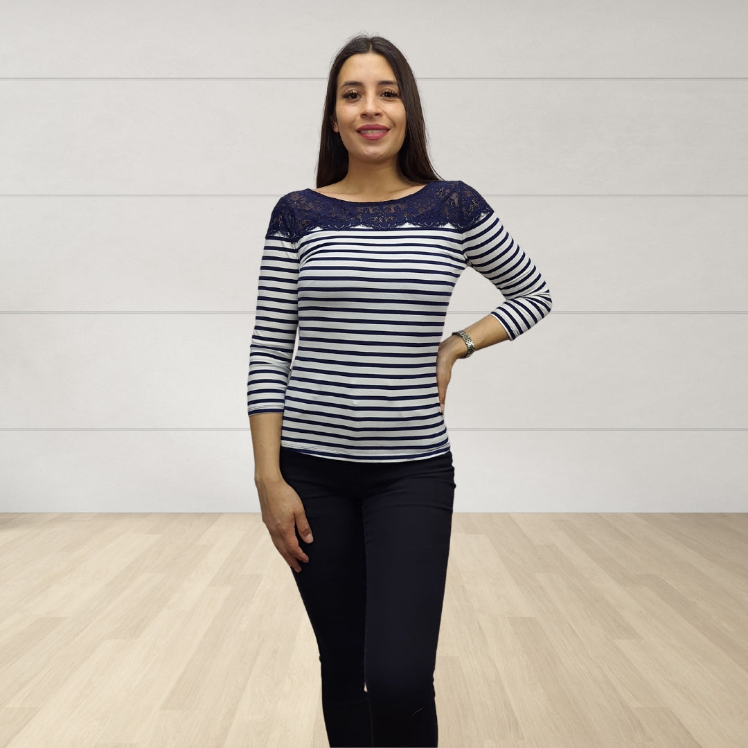 Blusa Vero Moda Azul Oscuro Style FUVA STRIPE 3/4 TOP(EL)