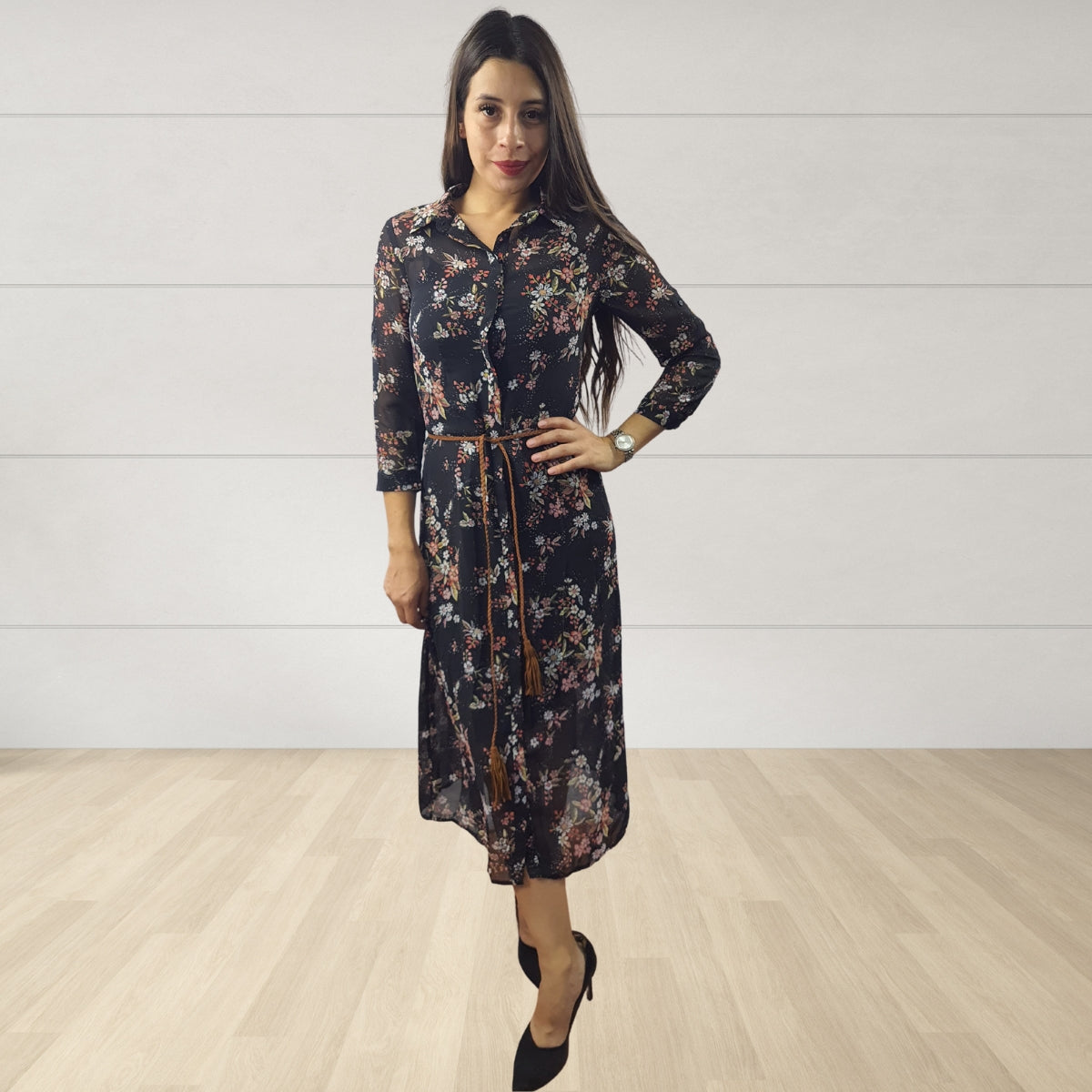 Vestido Vero Moda Negro Style LOGRONO 3/4 LONG SHIRT SET(VMC-NN)