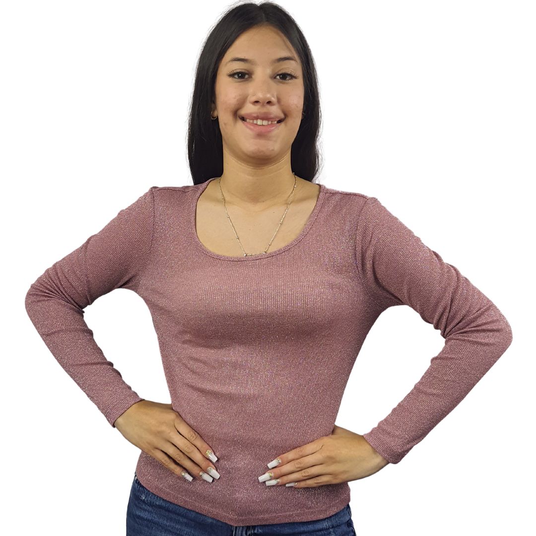 Blusa Vero Moda Vmisla L/s O-neck Lurex Color Rosa Mesa