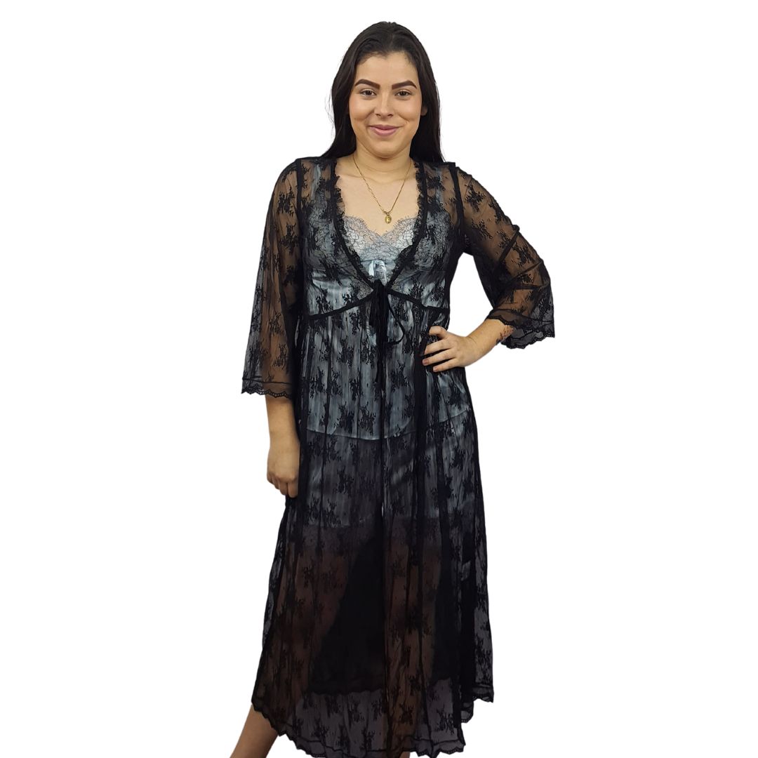 Bata de Pijama Vero Moda Negro Style WINDY 3/4 ROBE(HOMEWEAR)