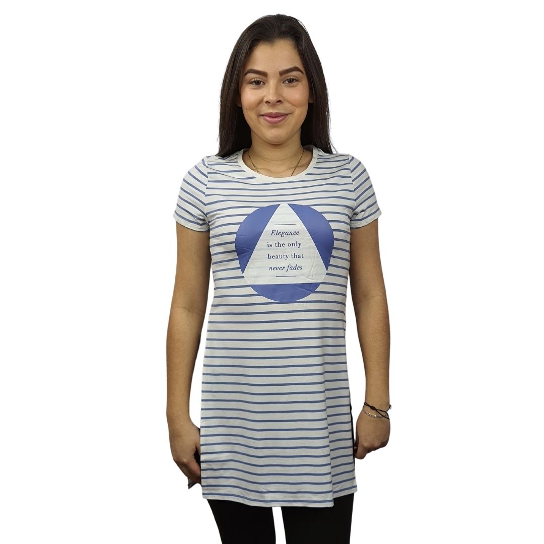 Polera Vero Moda Blanco y Azul Style SHIRLEY S/S TOP(NE-EC-2)