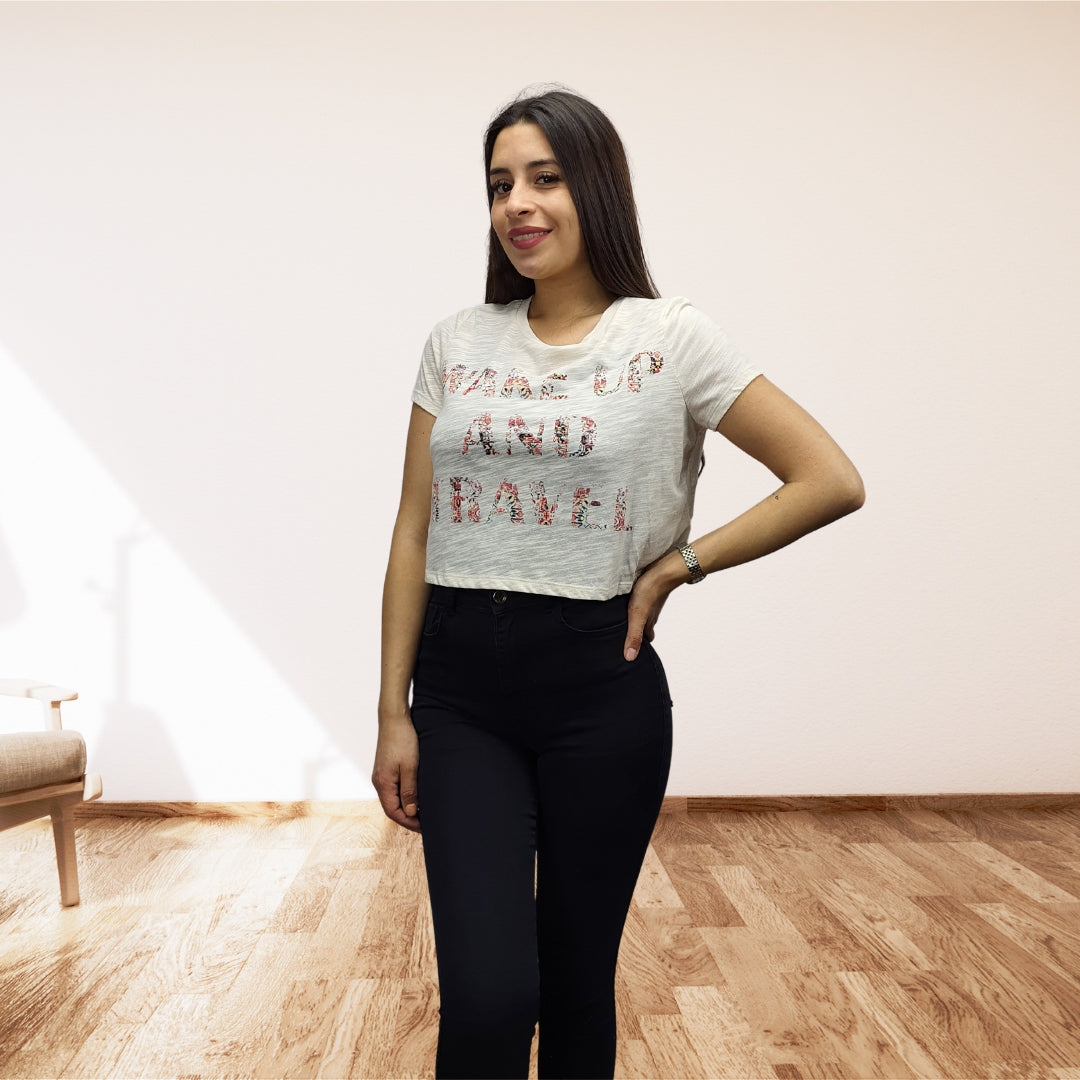 Polera Vero Moda Crema Style TRAVEL S/S TOP(EL)