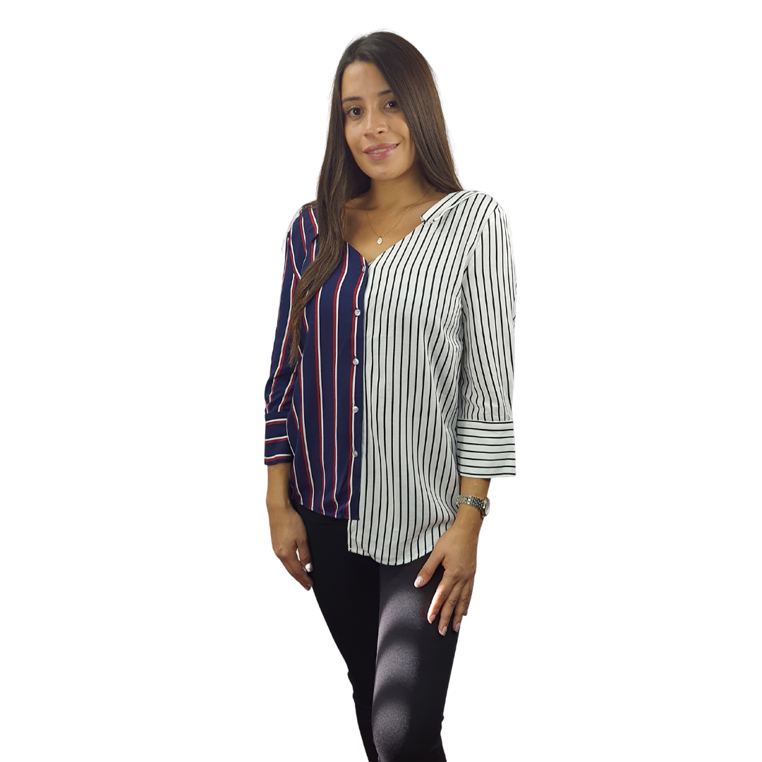 Camisa Vero Moda Azul Style NIPPY STRIPE 3/4 SHIRT(LL)