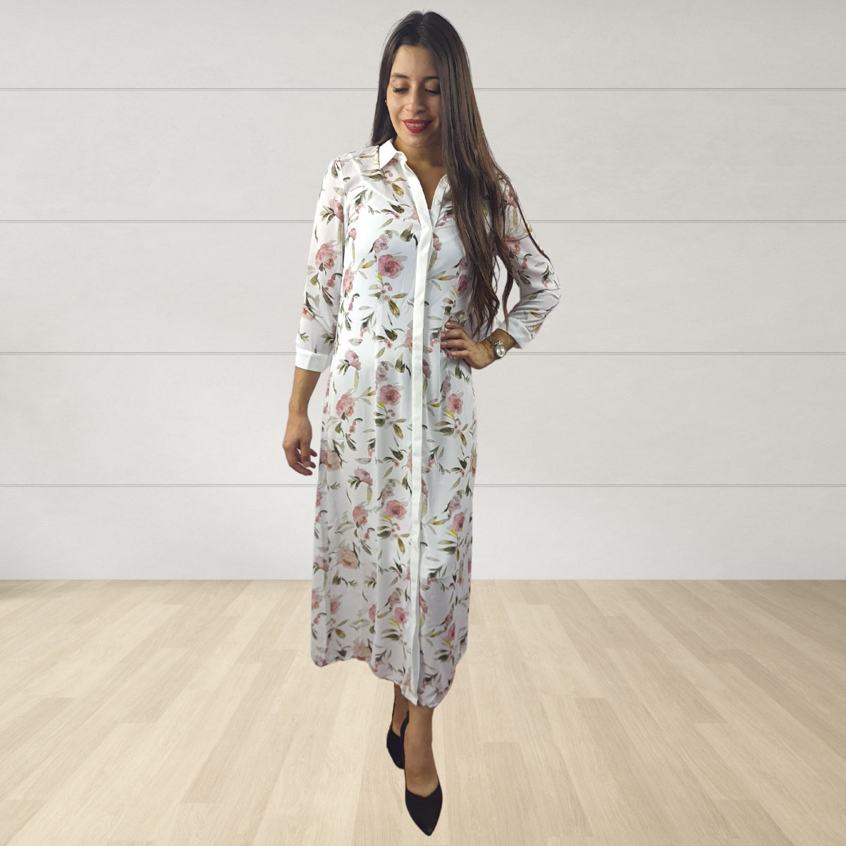 Vestido Vero Moda Blanco Style SUZY 3/4 LONG SHIRT SET(HH)