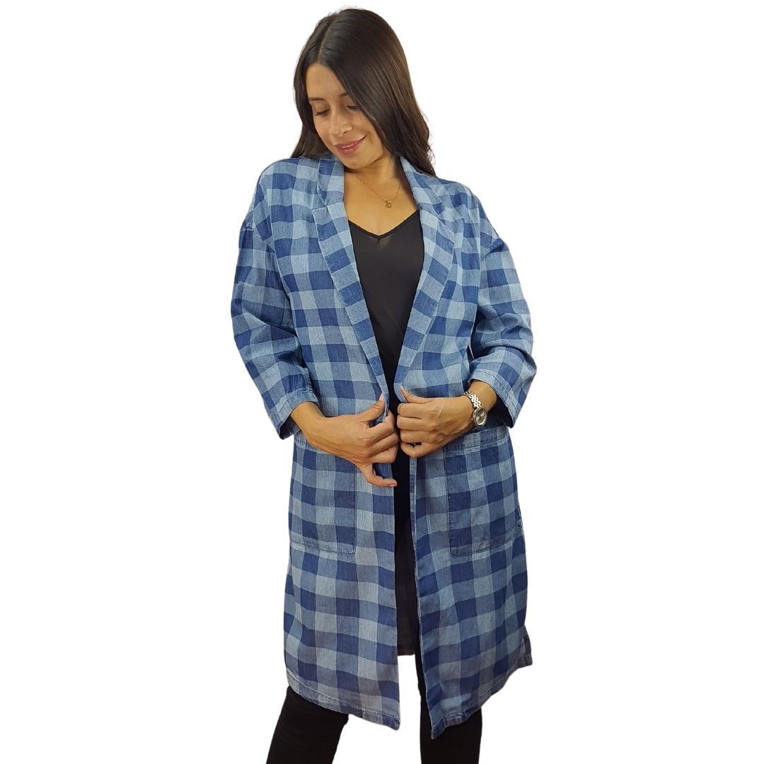 Blazer Vero Moda Azul Style TARTAN LONG DENIM BLAZER(EL)