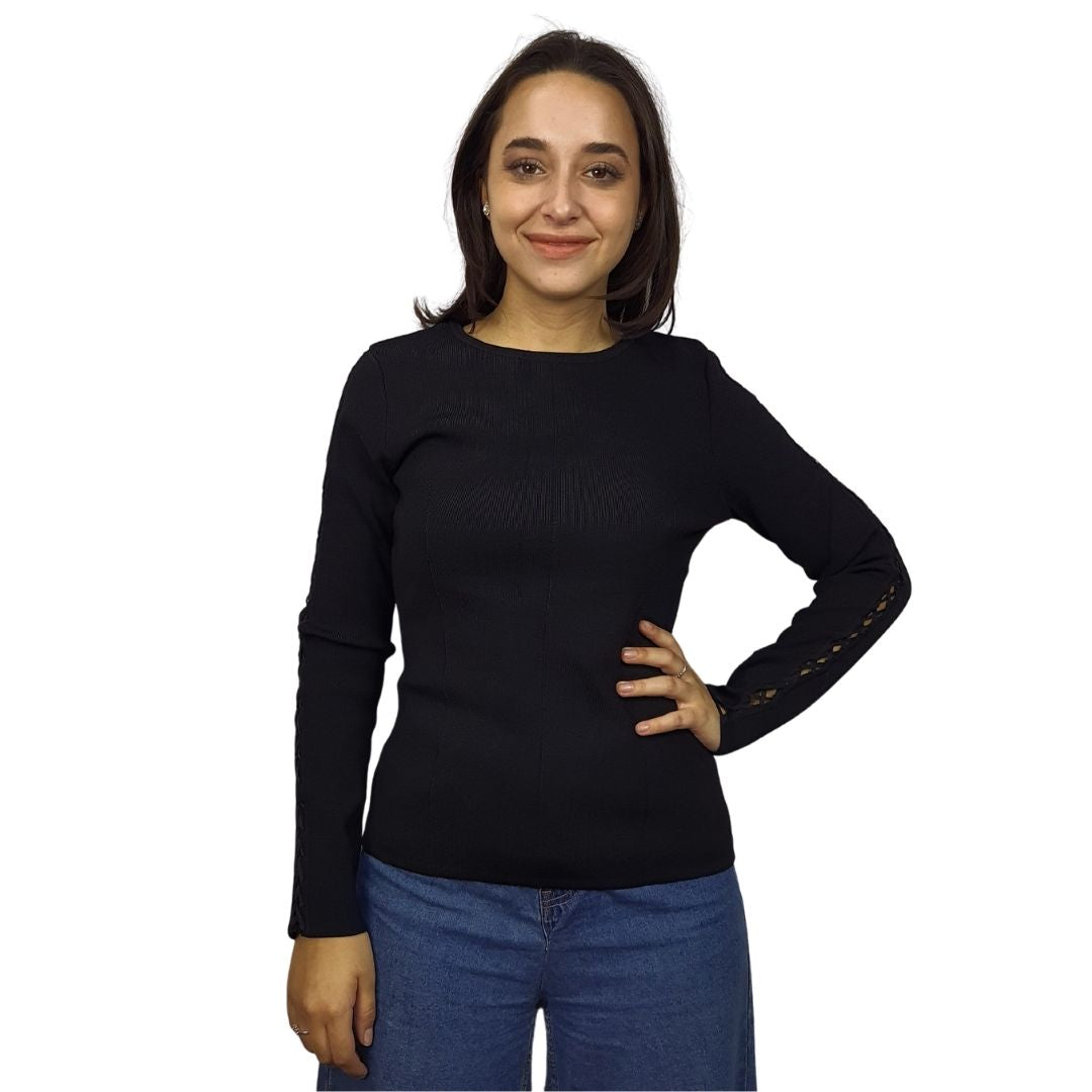 Blusa Vero Moda Negro Style TAPE L/S KNIT(VMC-CR)