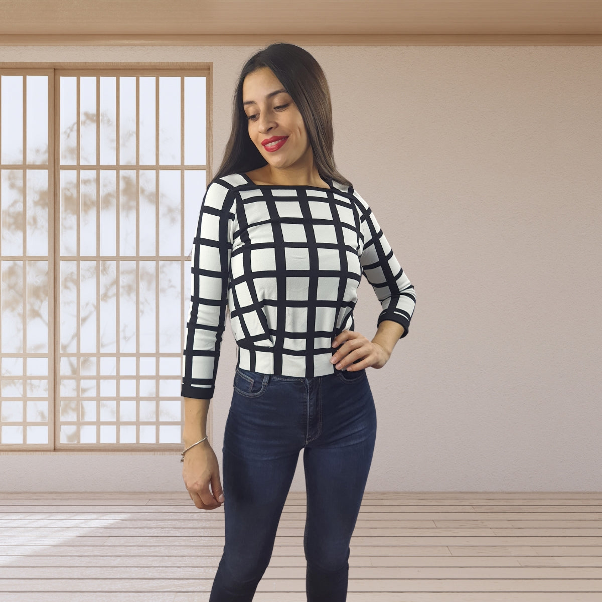 Blusa Vero Moda Blanco y Negro Style SALLY 7/8 KNIT(VMC-NL)
