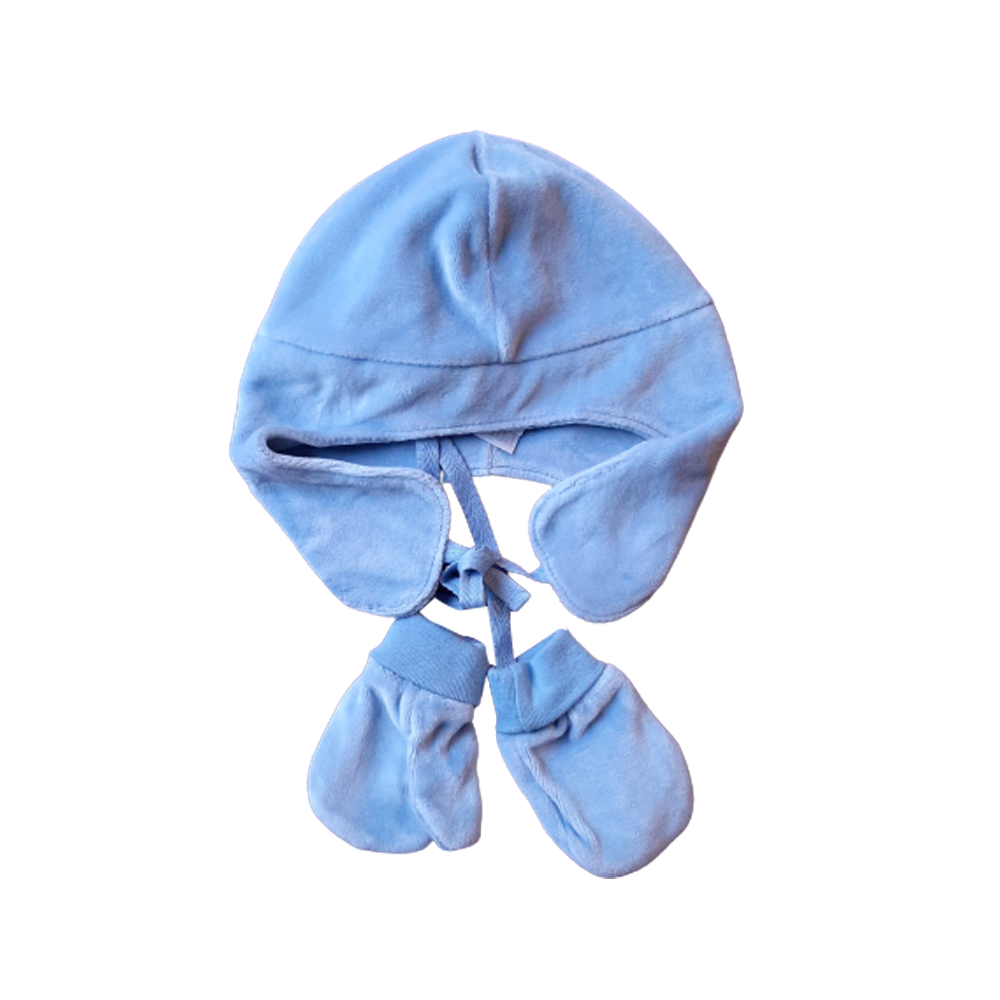 Gorro Babycottons Plush Set a la Campagne+Mitones Celeste