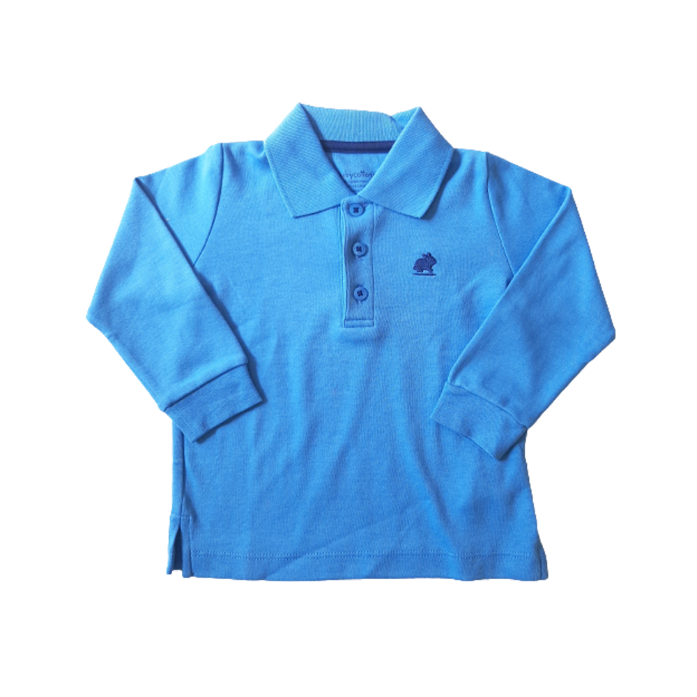Polera Babycottons C/Polo Ml Pima Azul logo Oscuro