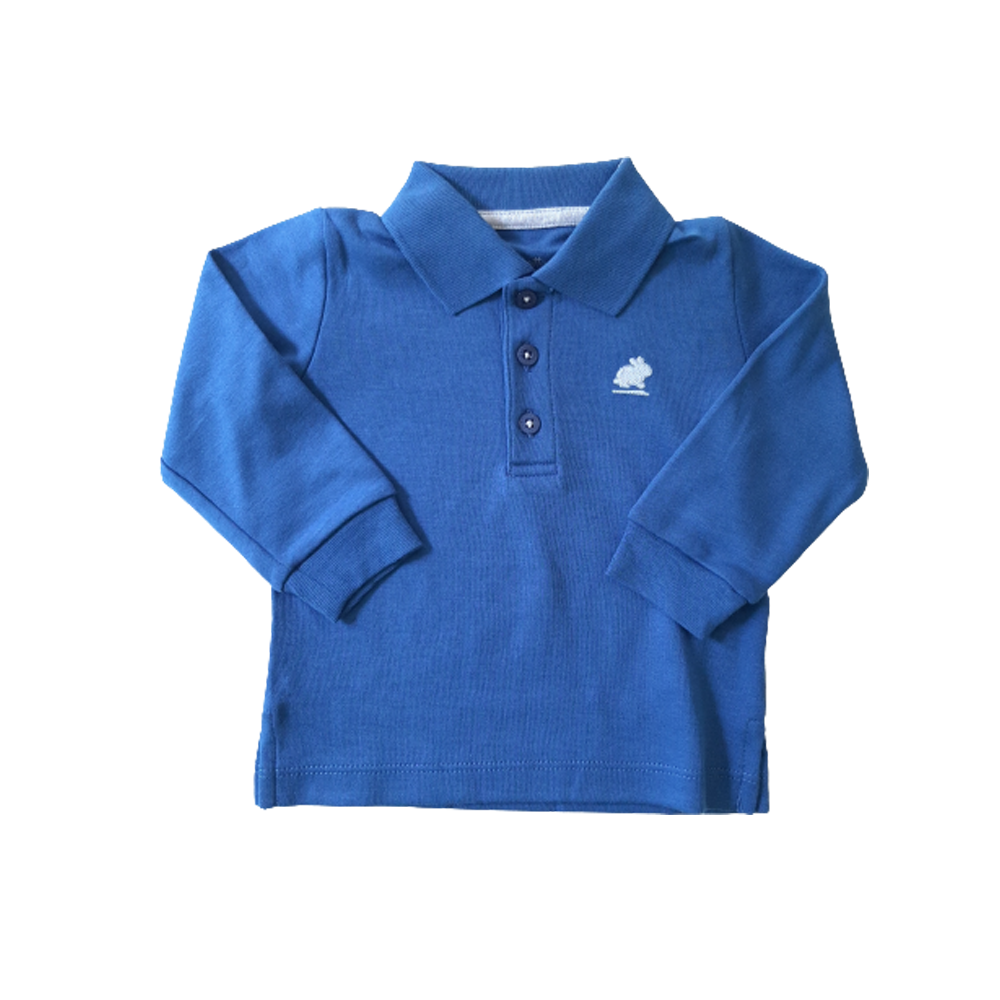 Polera Babycottons C/Polo ML Colors Azul L/Blanco