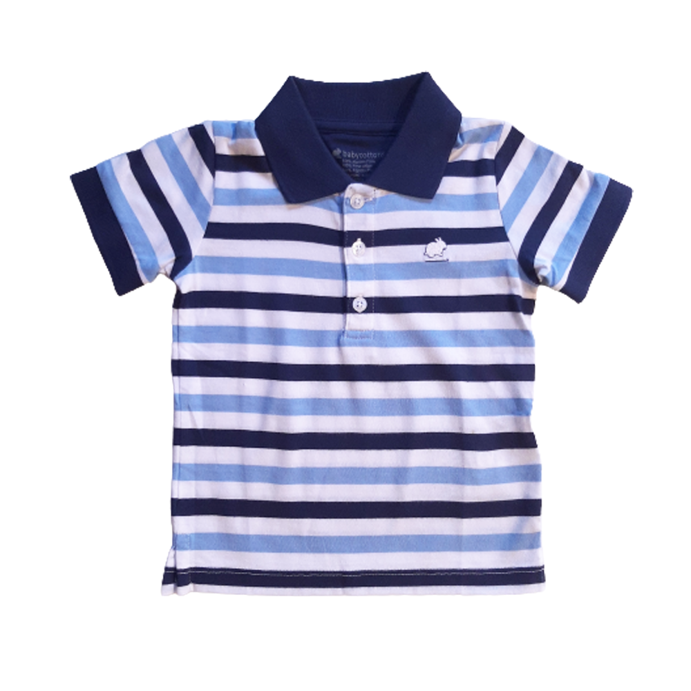 Polera Babycottons C/Polo BALI Ray MC Azul /Celeste