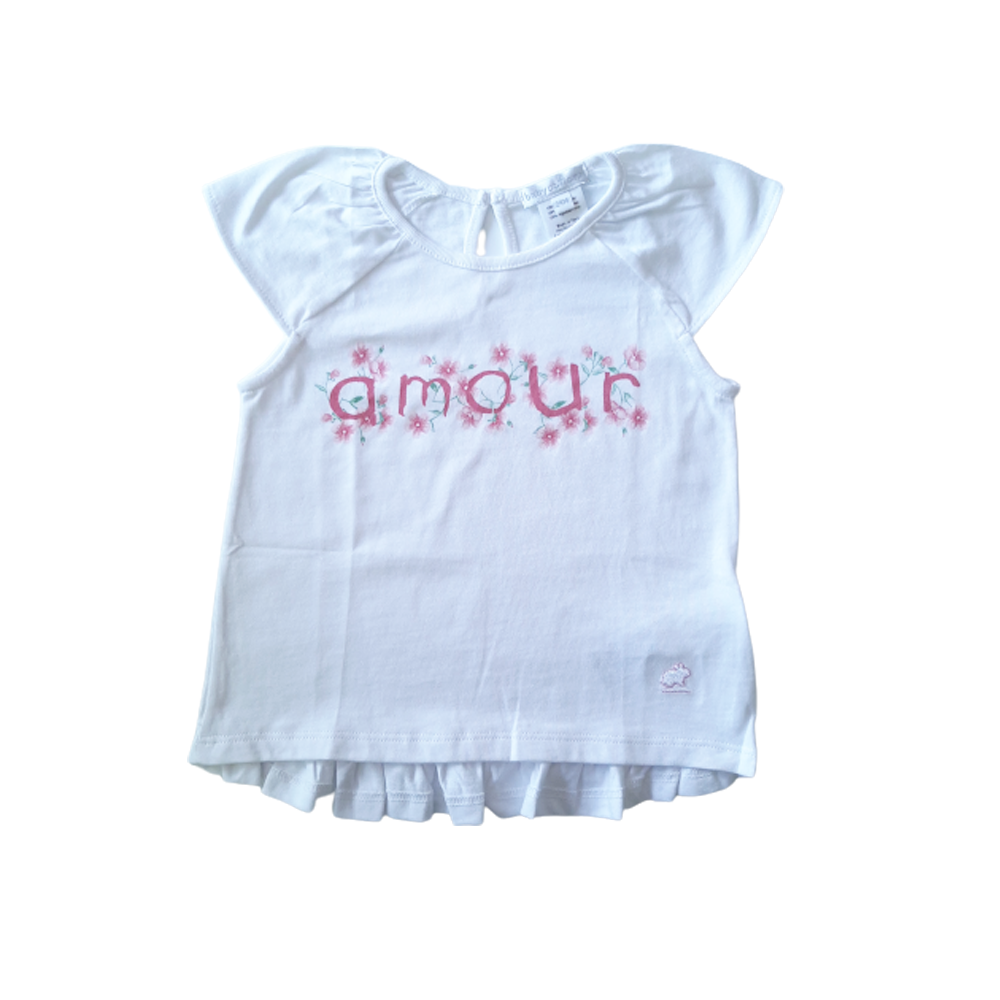 Polera Babycottons Maia T-Shirt MC Con Bordado Bco/Rosa